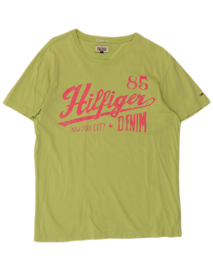 Męski T-shirt TOMMY HILFIGER z grafiką, średni zielony, bawełniany
