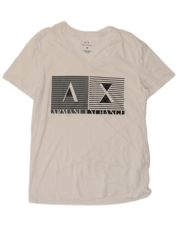 Męska koszulka z grafiką Armani Exchange, średnia, biała bawełna