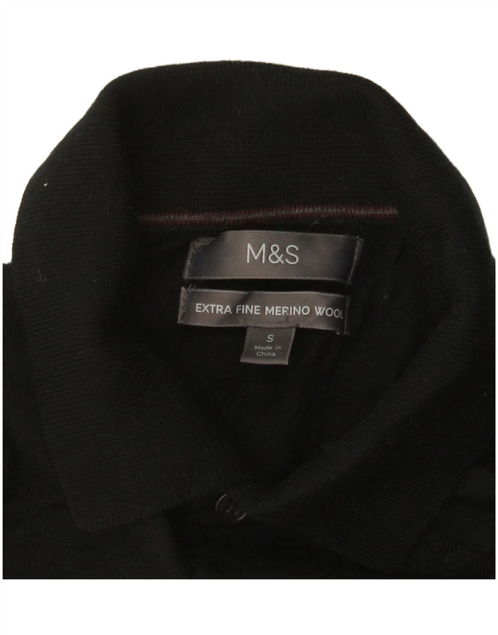 Marks & Spencer Męski sweter z golfem, mały, czarny, z wełny merynosów