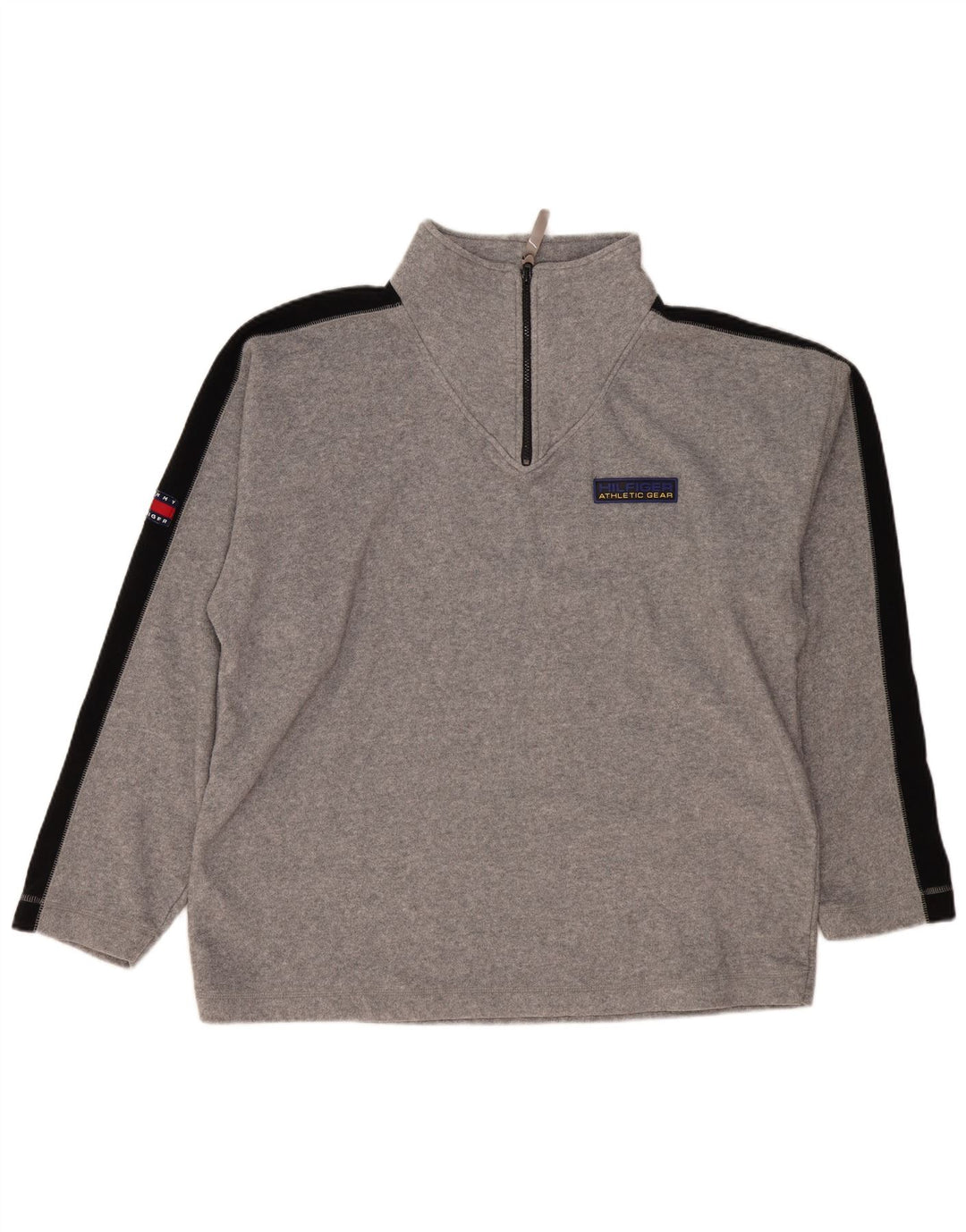 Męski sweter polarowy Tommy Hilfiger z zamkiem błyskawicznym 2XL, szary poliester z blokami kolorów