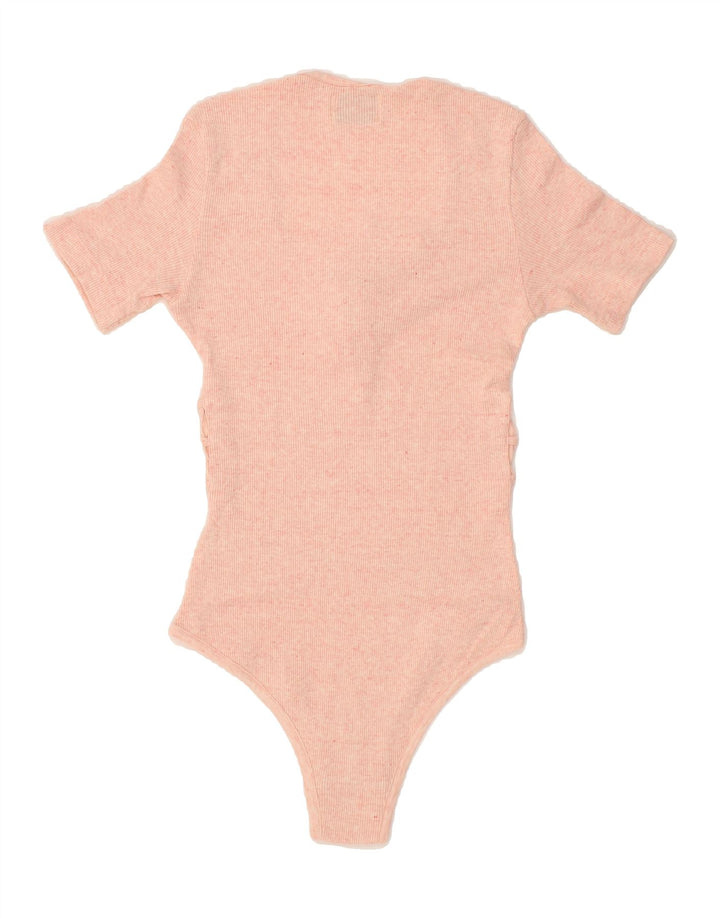 VINTAGE Womens Bodysuit UK 12 Medium Pink Cotton Vintage Vintage and Second-Hand Vintage from Messina Hembry 