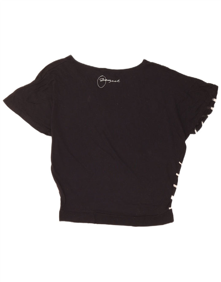 DESIGUAL Damska koszulka oversize z grafiką Top UK 14 Średni czarny w kwiaty