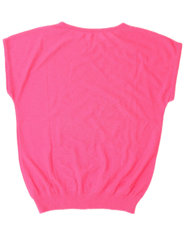 Vintage damski sweter z krótkim rękawem i dekoltem w łódkę UK 16, duży różowy