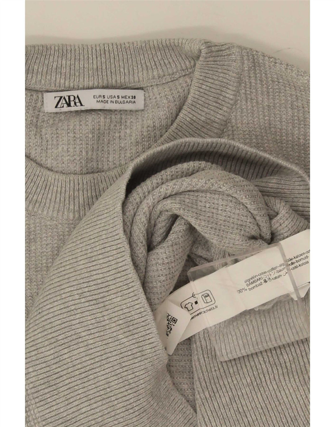 Męski sweter z okrągłym dekoltem Zara, mały, szary, bawełniany