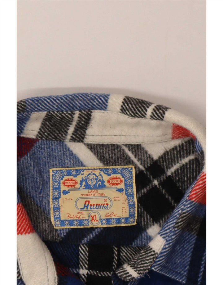 Vintage męska koszula flanelowa XL w niebieską kratkę