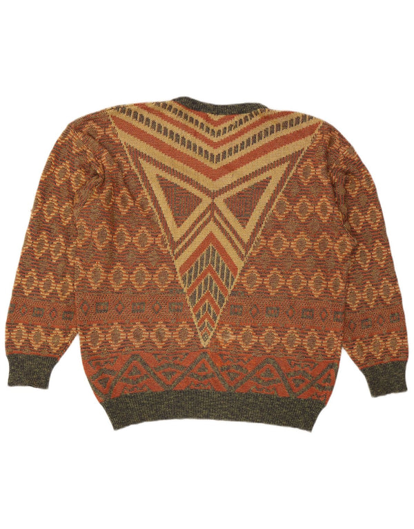 Vintage męski sweter z okrągłym dekoltem i okrągłym dekoltem XL, wielobarwny, geometryczny