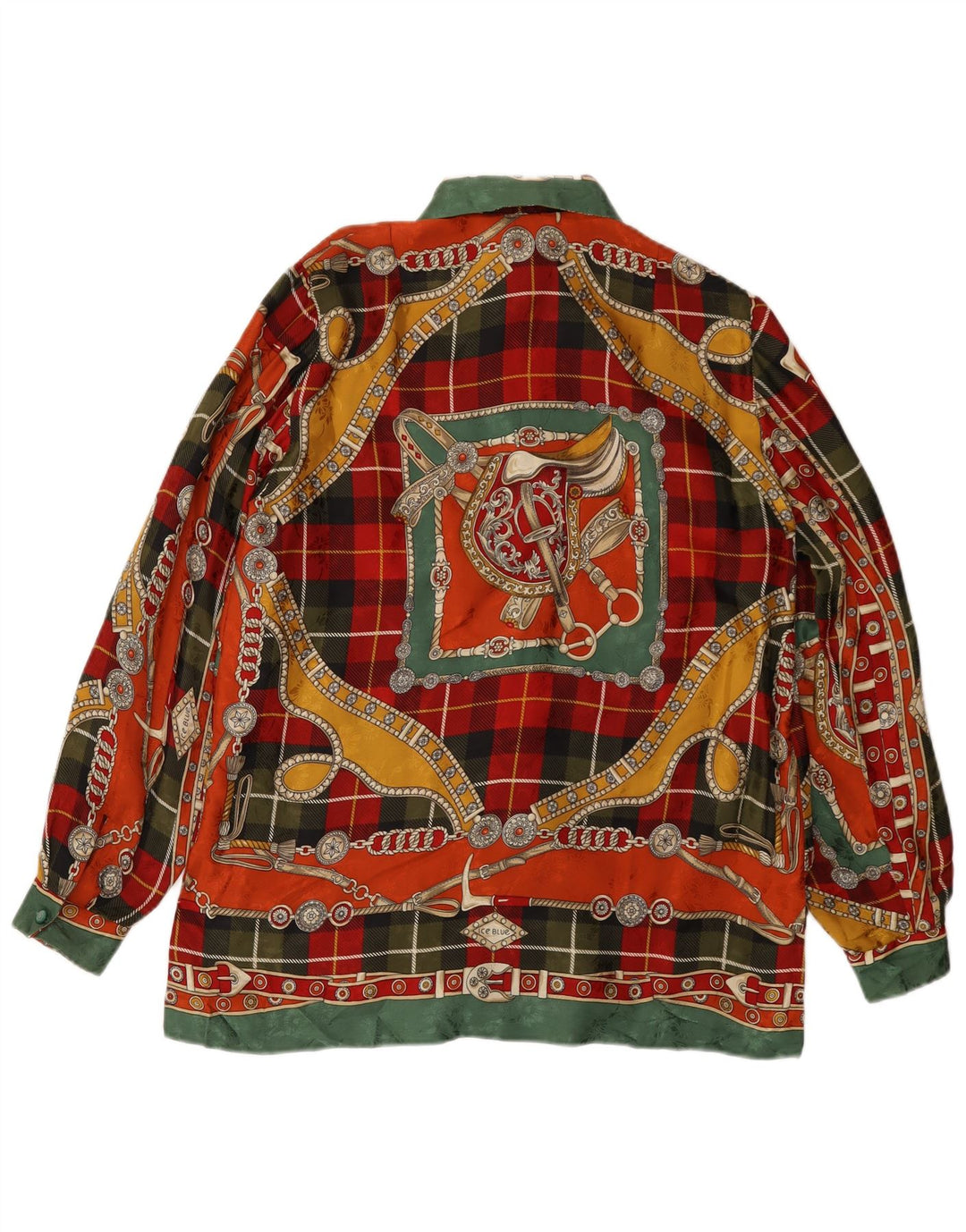 Damska bluzka koszulowa w stylu vintage w abstrakcyjny wzór UK 14, duża, wielobarwna