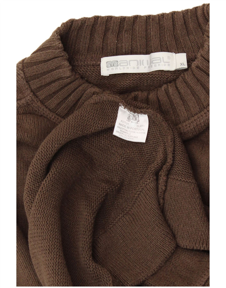 Męski sweter z okrągłym dekoltem ANIMAL XL, brązowa bawełna