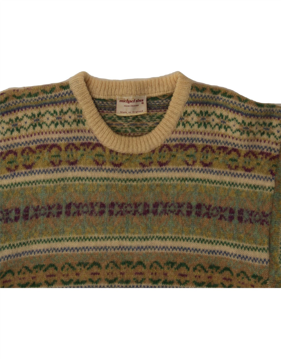 MICHAEL ROSS Męski sweter z okrągłym dekoltem, mały zielony Fair Isle