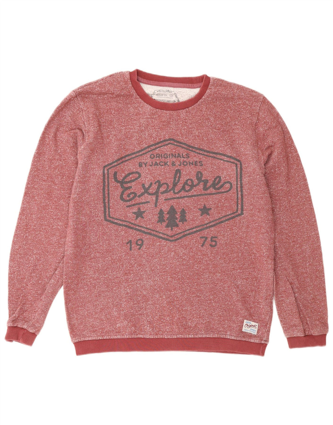 Męska bluza z grafiką Jack & Jones, średnia, bordowa, nakrapiana bawełna