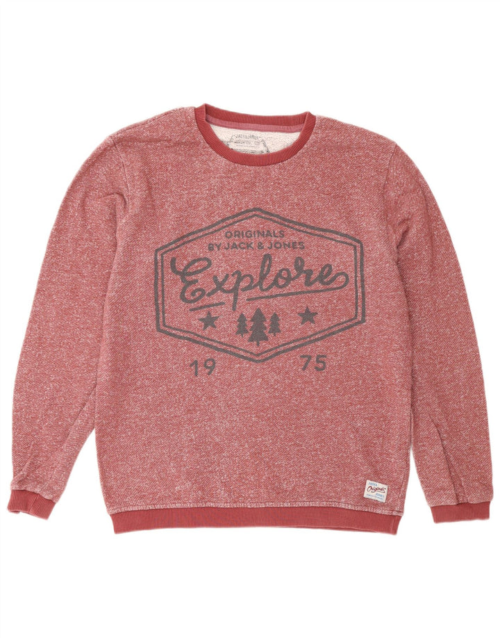 Męska bluza z grafiką Jack & Jones, średnia, bordowa, nakrapiana bawełna