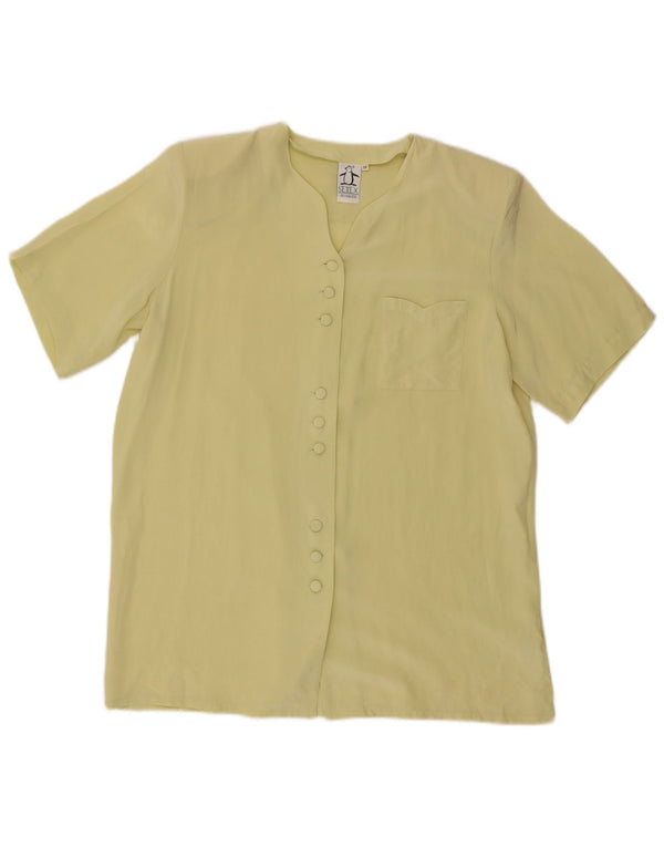 Bluzka damska z krótkim rękawem w stylu vintage, UK 14, średni żółty jedwab