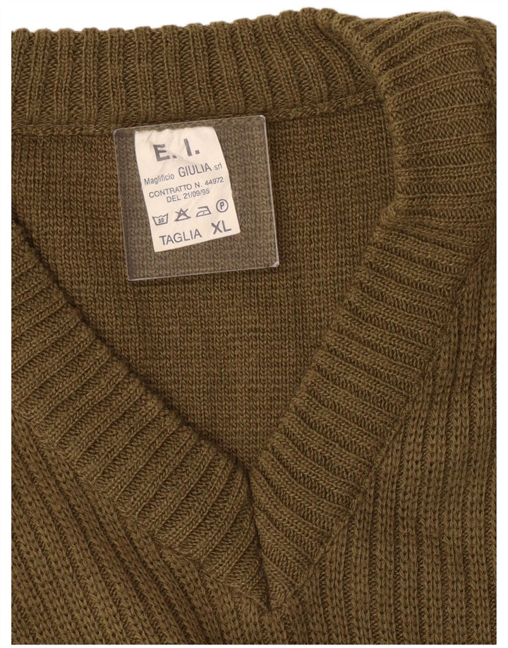Męski sweter wojskowy E.I z dekoltem w kształcie litery V, XL, khaki