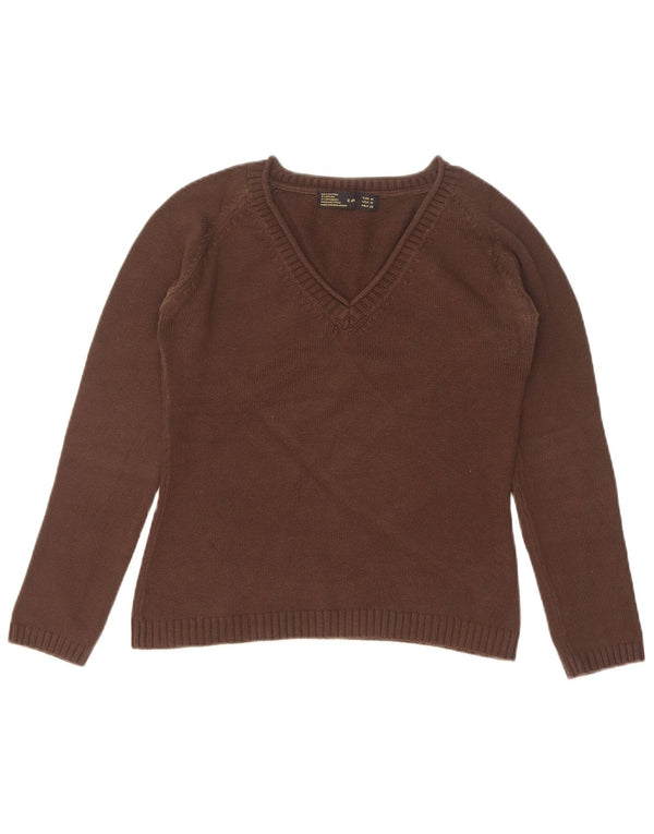 Damski sweter Zara z dekoltem w kształcie litery V, UK 12, średni brązowy bawełniany