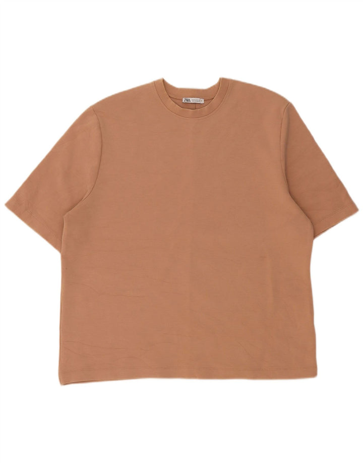 T-shirt męski Zara Top, średnio beżowy, bawełniany