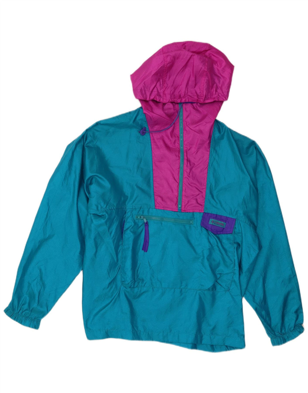Damska kurtka typu oversize Anorak COLUMBIA UK 16, duży, turkusowy blok kolorów