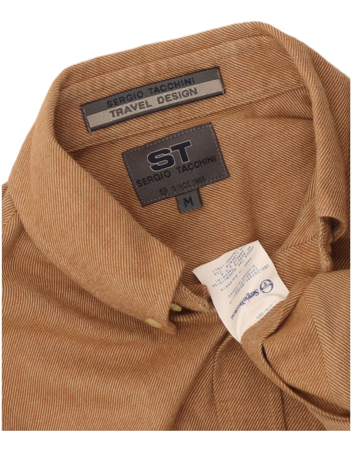 SERGIO TACCHINI Męska koszula flanelowa w kolorze średniego beżu, bawełniana