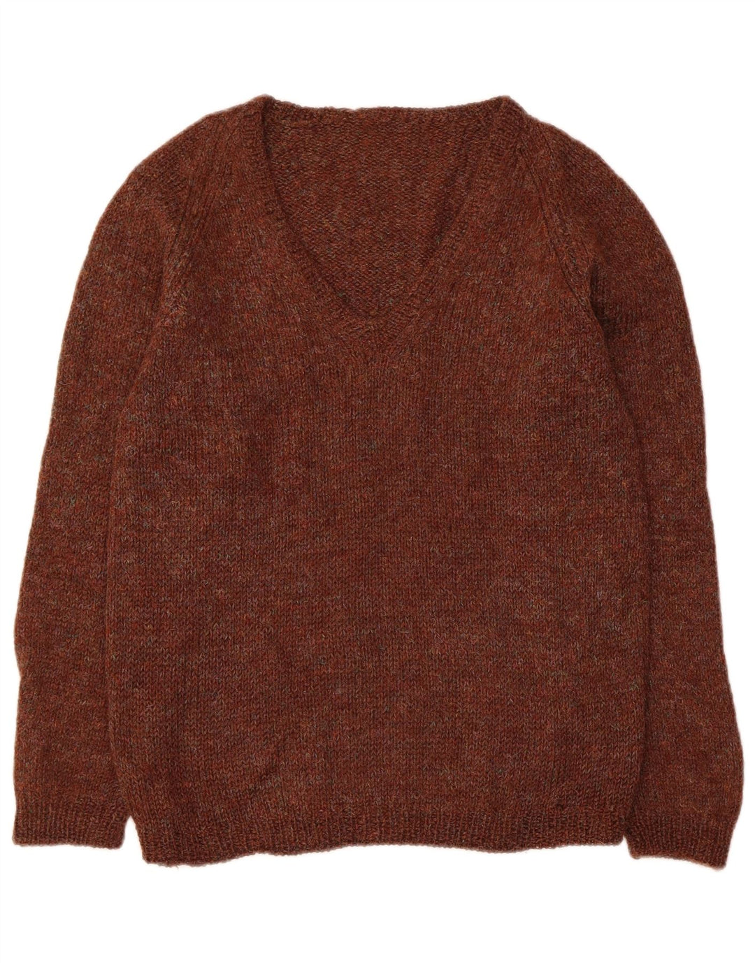 Sweter damski w stylu vintage z dekoltem w kształcie litery V, UK 14, średni brąz nakrapiany