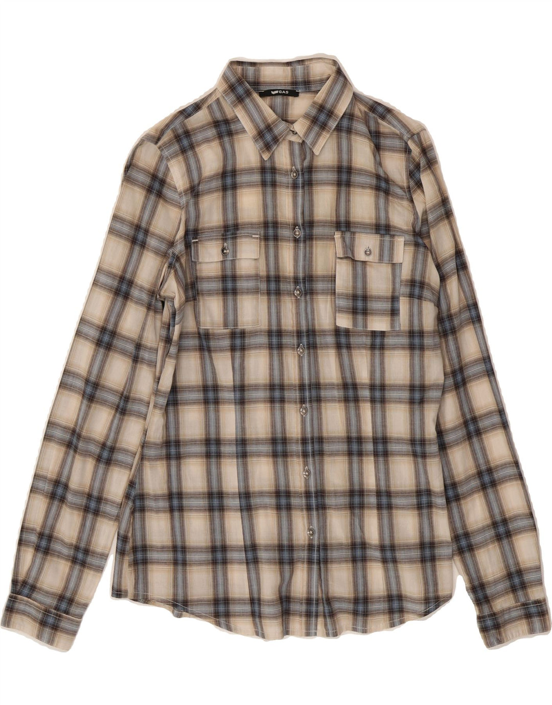GAS Womens Flannel Shirt UK 14 Medium Beige Check Cotton Vintage Gas and Second-Hand Gas from Messina Hembry 