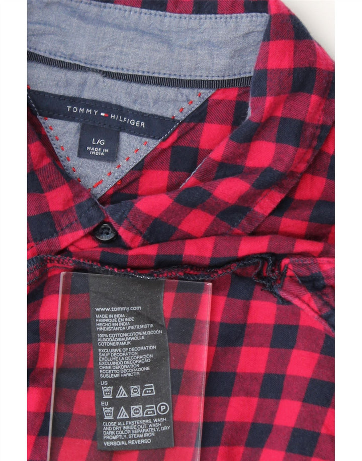 TOMMY HILFIGER Womens Pullover Shirt UK 14 Large Red Check Cotton Vintage Tommy Hilfiger and Second-Hand Tommy Hilfiger from Messina Hembry 