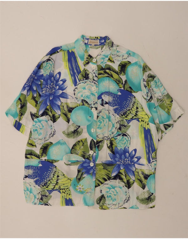 Koszula damska z krótkim rękawem w stylu vintage, EU 46 XL, turkusowo-kwiatowa, hawajska