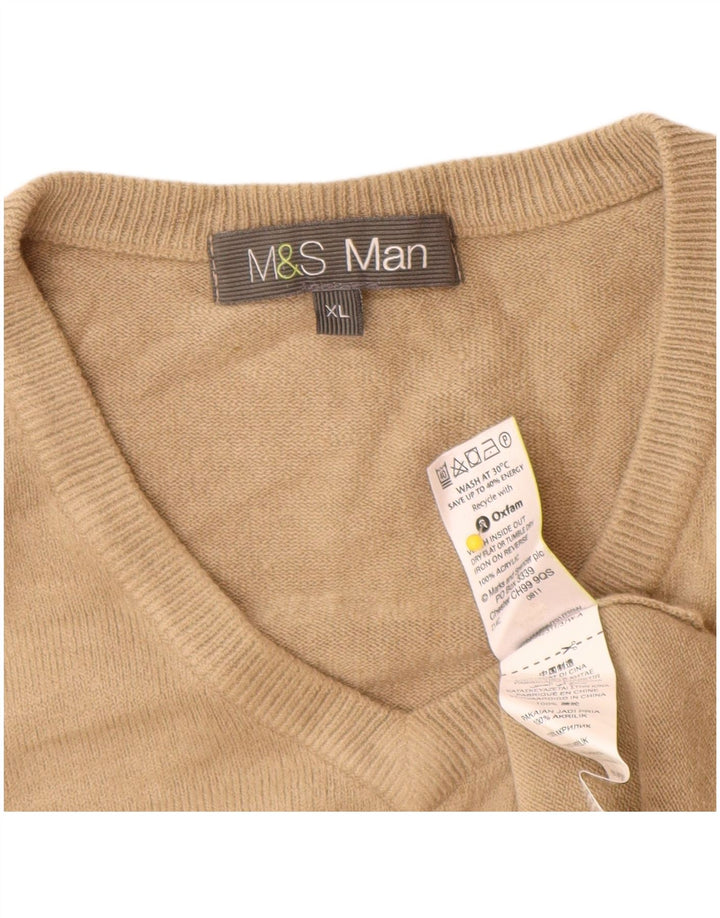Marks & Spencer Męski sweter z dekoltem w kształcie litery V XL, beżowy, akrylowy