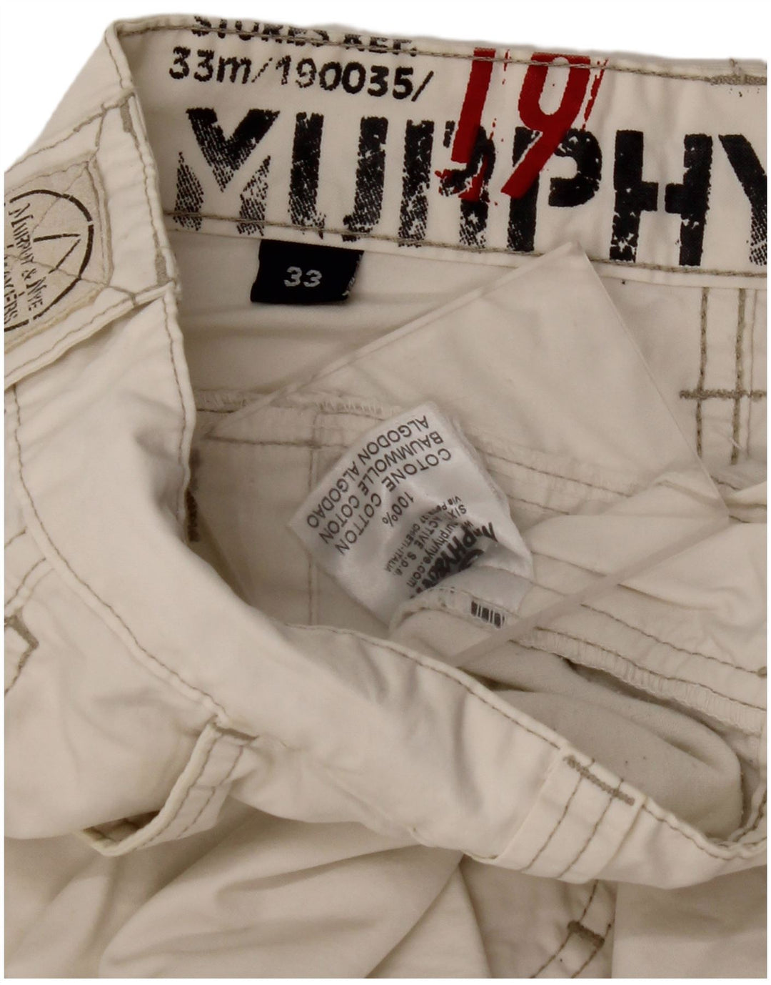 MURPHY & NYE Męskie proste spodnie codzienne W33 L32 Złamana biała bawełna