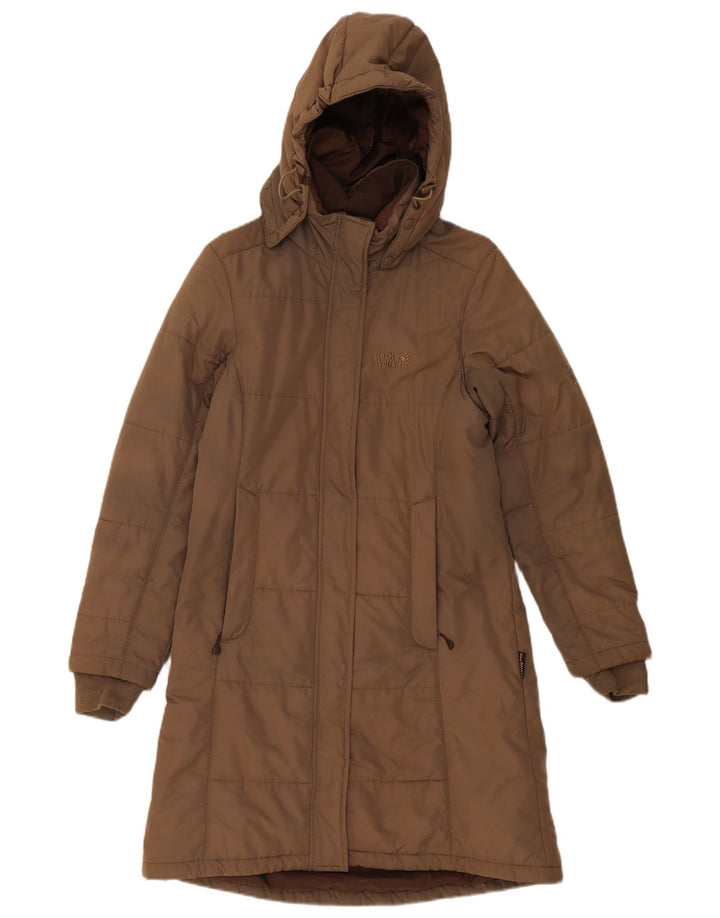 Damski ocieplany płaszcz z kapturem Jack Wolfskin UK 8, mały, brązowy poliester
