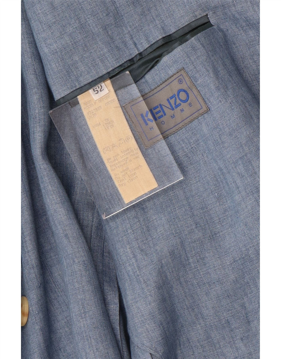 Męska marynarka zapinana na 3 guziki Kenzo IT 52 XL, niebieska lniana