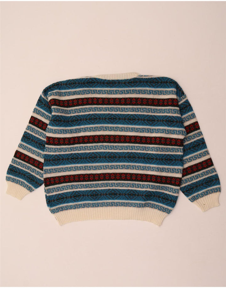 Vintage męski sweter z okrągłym dekoltem XL, wielobarwny, geometryczny