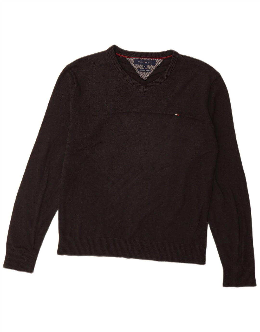 Męski sweter Tommy Hilfiger z dekoltem w kształcie litery V, średniej wielkości, czarny, bawełniany