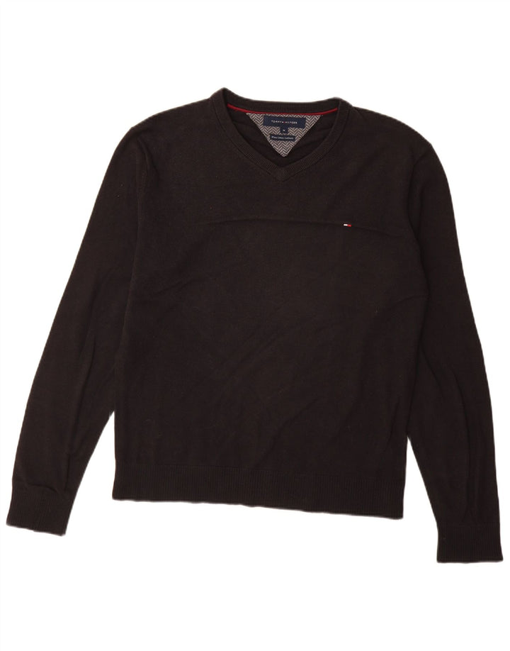 Męski sweter Tommy Hilfiger z dekoltem w kształcie litery V, średniej wielkości, czarny, bawełniany