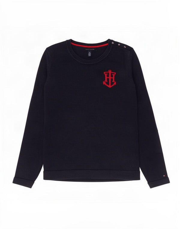 Damski sweter Tommy Hilfiger z dekoltem w łódkę, UK 10, mały, granatowy, bawełniany