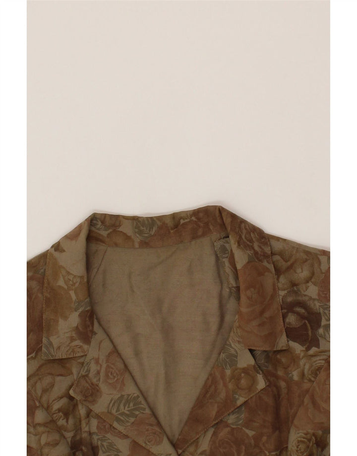 VINTAGE Womens Short Sleeve Blazer Jacket UK 12  Medium Brown Floral Vintage Vintage and Second-Hand Vintage from Messina Hembry 