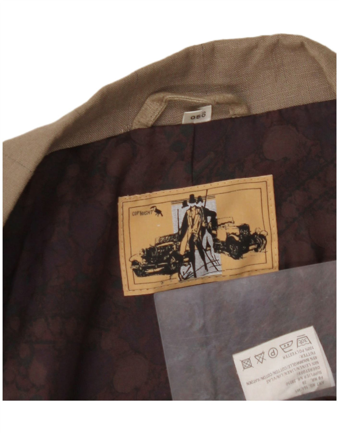 Męska marynarka dwurzędowa VINTAGE EU 56 3XL, brązowa lniana