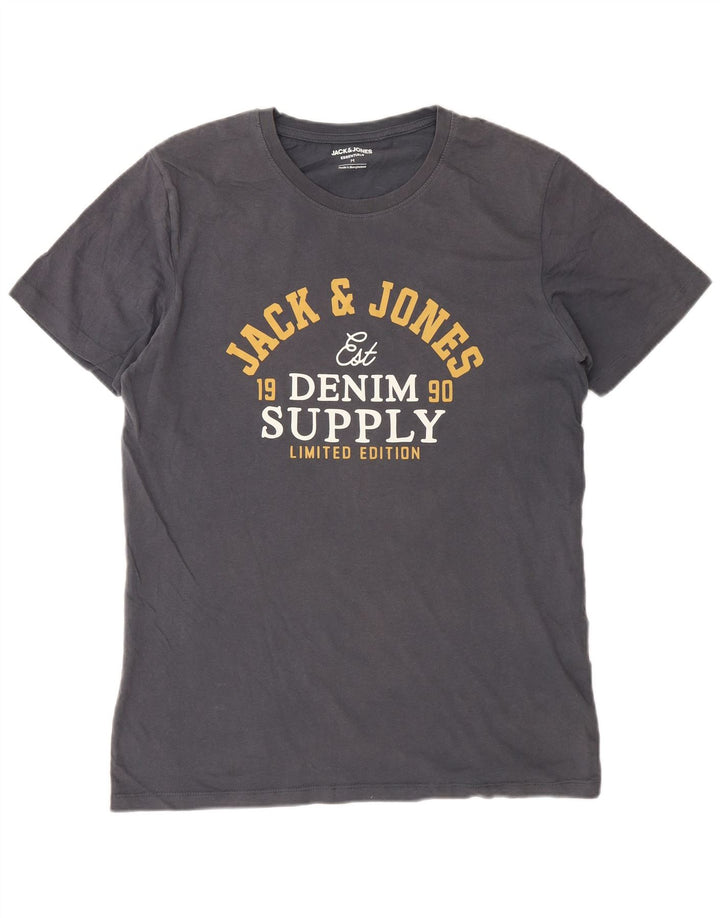 Męski T-shirt z grafiką Jack & Jones, średnioszary, bawełniany