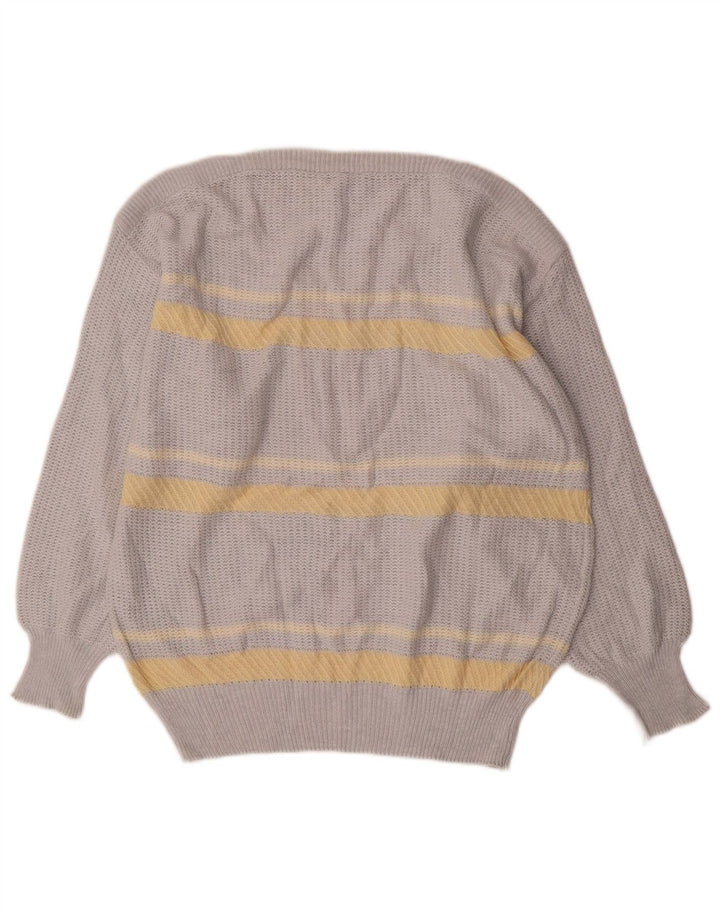 Vintage męski sweter z dekoltem w łódkę, średnioszary, bawełniany w paski