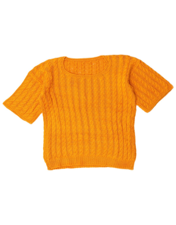 Sweter damski w stylu vintage, z dekoltem w łódkę, UK 14, średni żółty