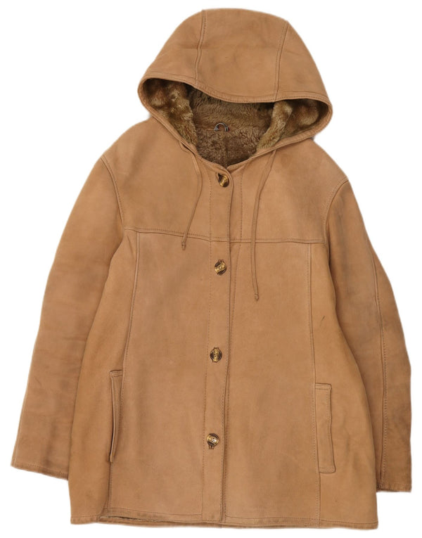 Vintage damska kurtka Shearling z kapturem UK 12 średni beż