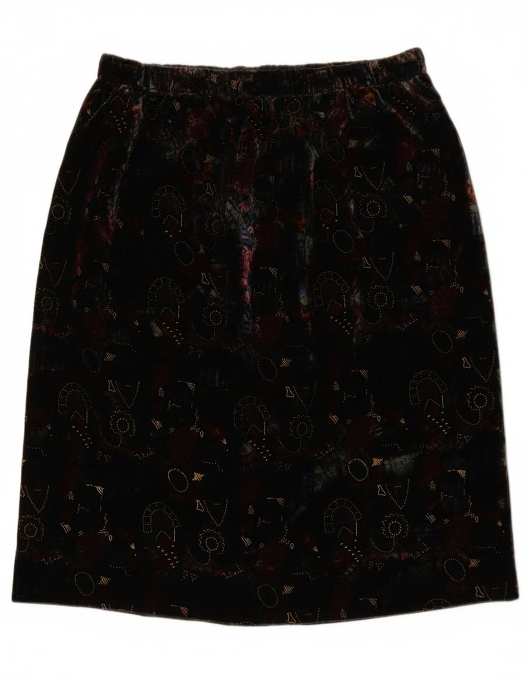 Aksamitna prosta spódnica damska w stylu vintage w abstrakcyjny wzór W28 Średnia czerń