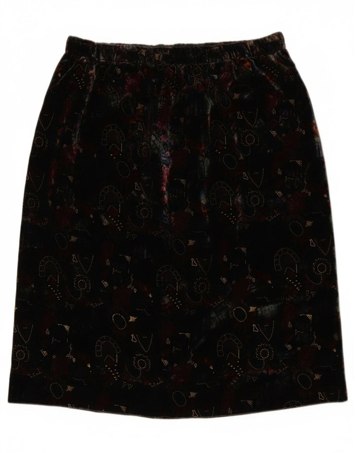 Aksamitna prosta spódnica damska w stylu vintage w abstrakcyjny wzór W28 Średnia czerń