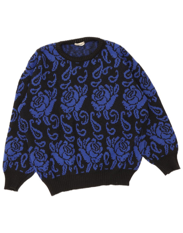 Damski sweter oversize S.Oliver z dekoltem w łódkę UK 10, mały, czarny w kwiaty