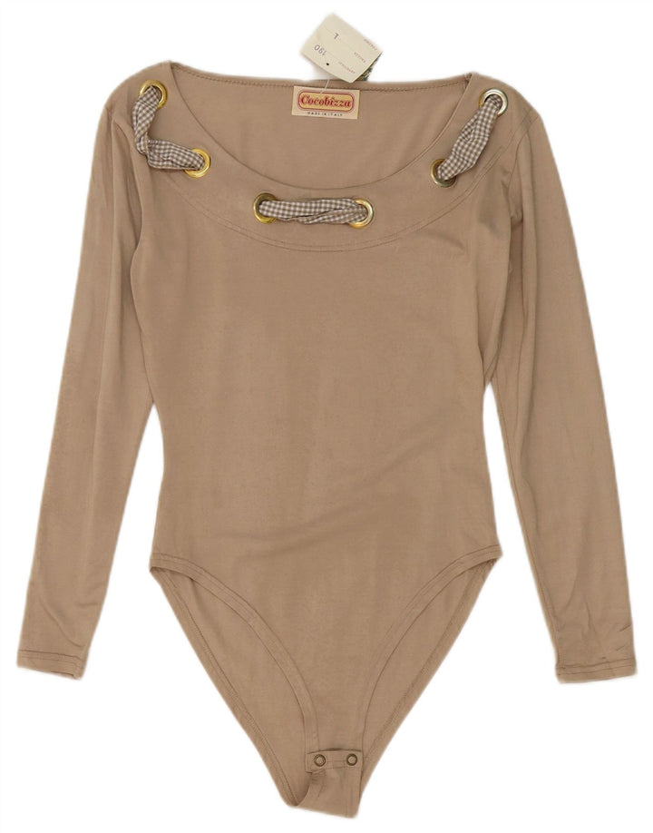 Body damskie z długim rękawem w stylu vintage UK 14 Large Beżowa wiskoza