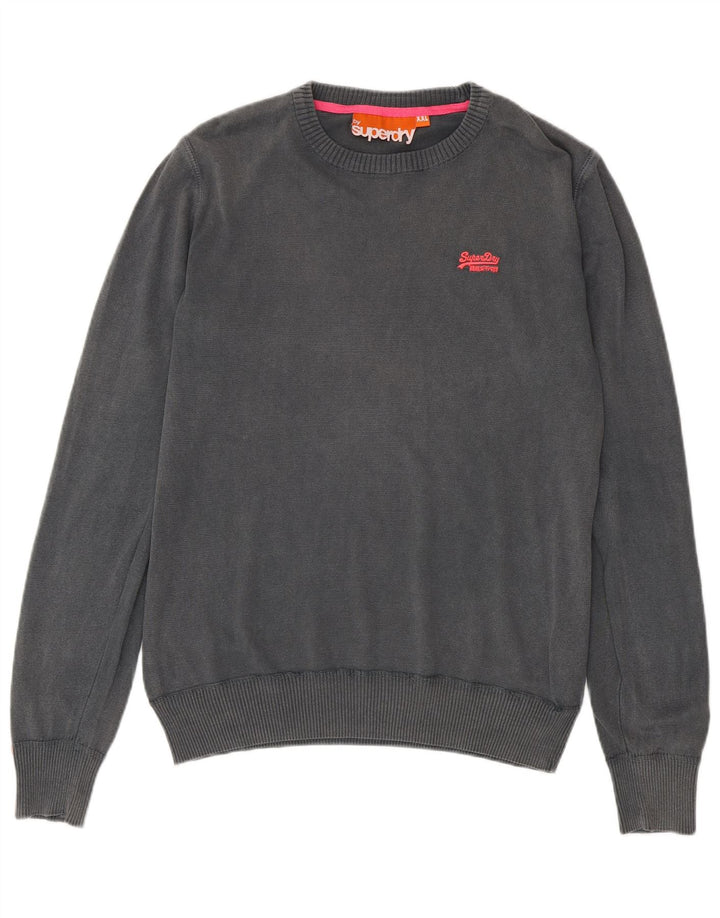 SUPERDRY Męski sweter z okrągłym dekoltem, 2XL, szara bawełna