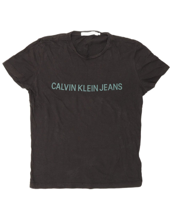 Męska koszulka z grafiką Calvin Klein Jeans Top UK 10 Small Black Cotton