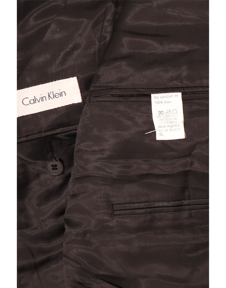 CALVIN KLEIN Męska marynarka zapinana na 2 guziki UK 42 XL, czarna, wełniana w prążki