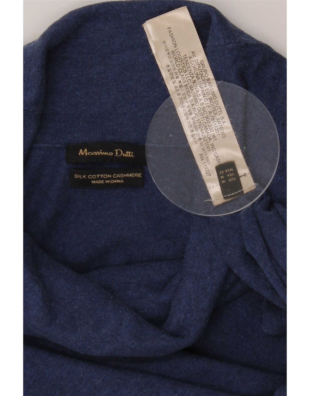Sweter damski Massimo Dutti z wywijanym dekoltem UK 12, średni niebieski jedwab