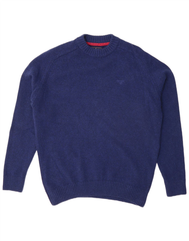 Męski sweter z okrągłym dekoltem Barbour XL, niebieska wełna
