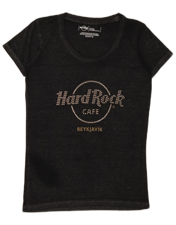 T-shirt damski HARD ROCK CAFE Reykjavik Graphic Top UK 6 XS, czarny, nakrapiany