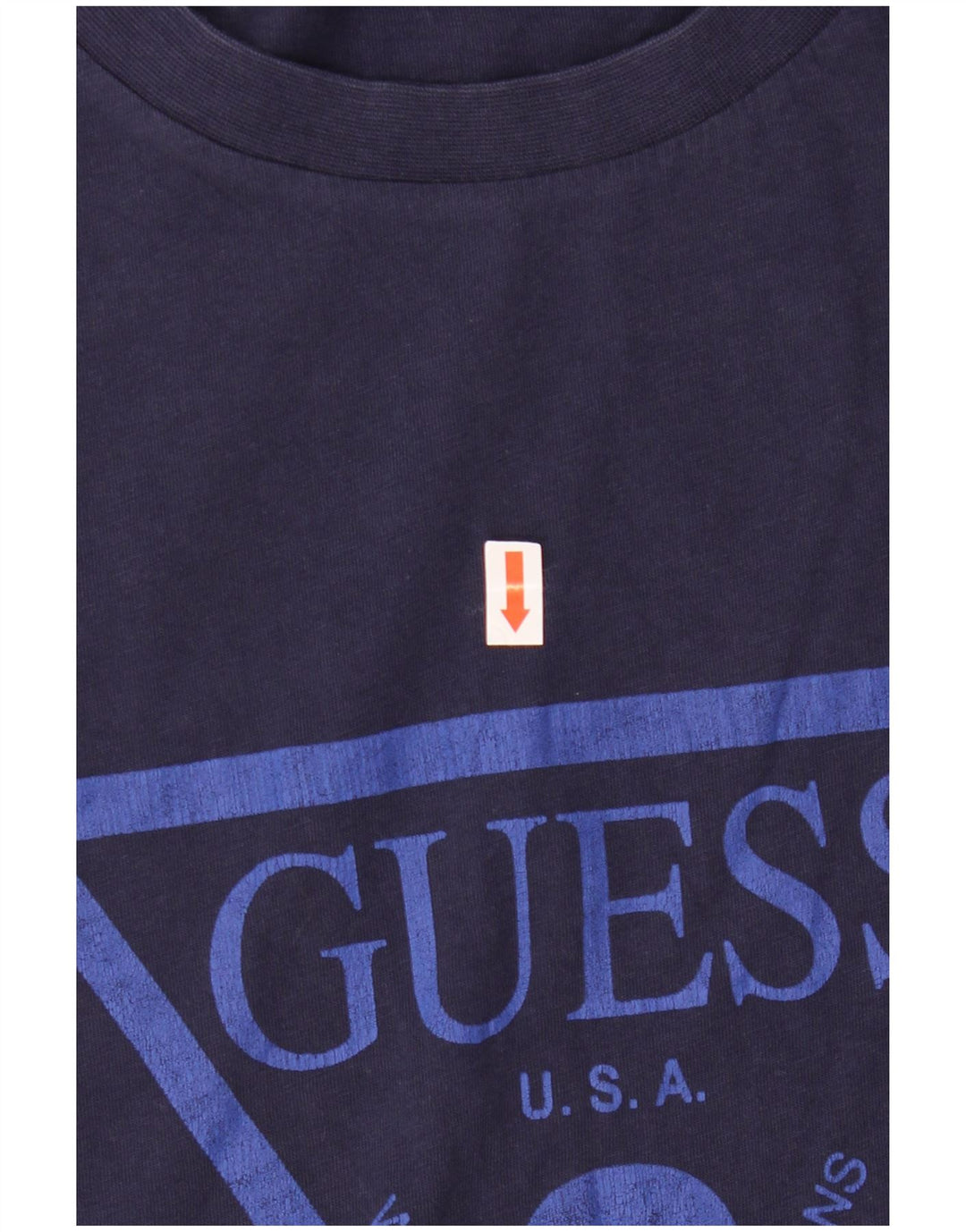 Męski T-shirt z grafiką GUESS, duży, granatowy, bawełniany